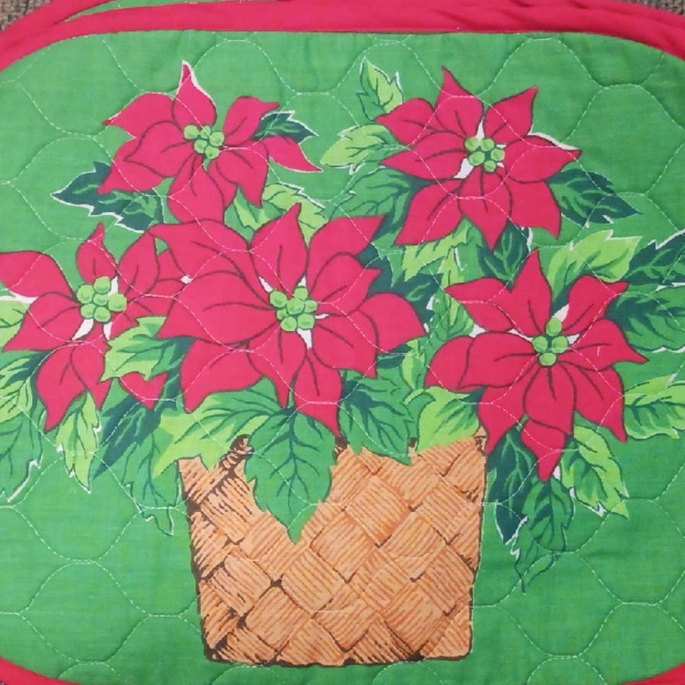 Set of 4 Vintage Festive Poinsettia Basket Holiday Placemats